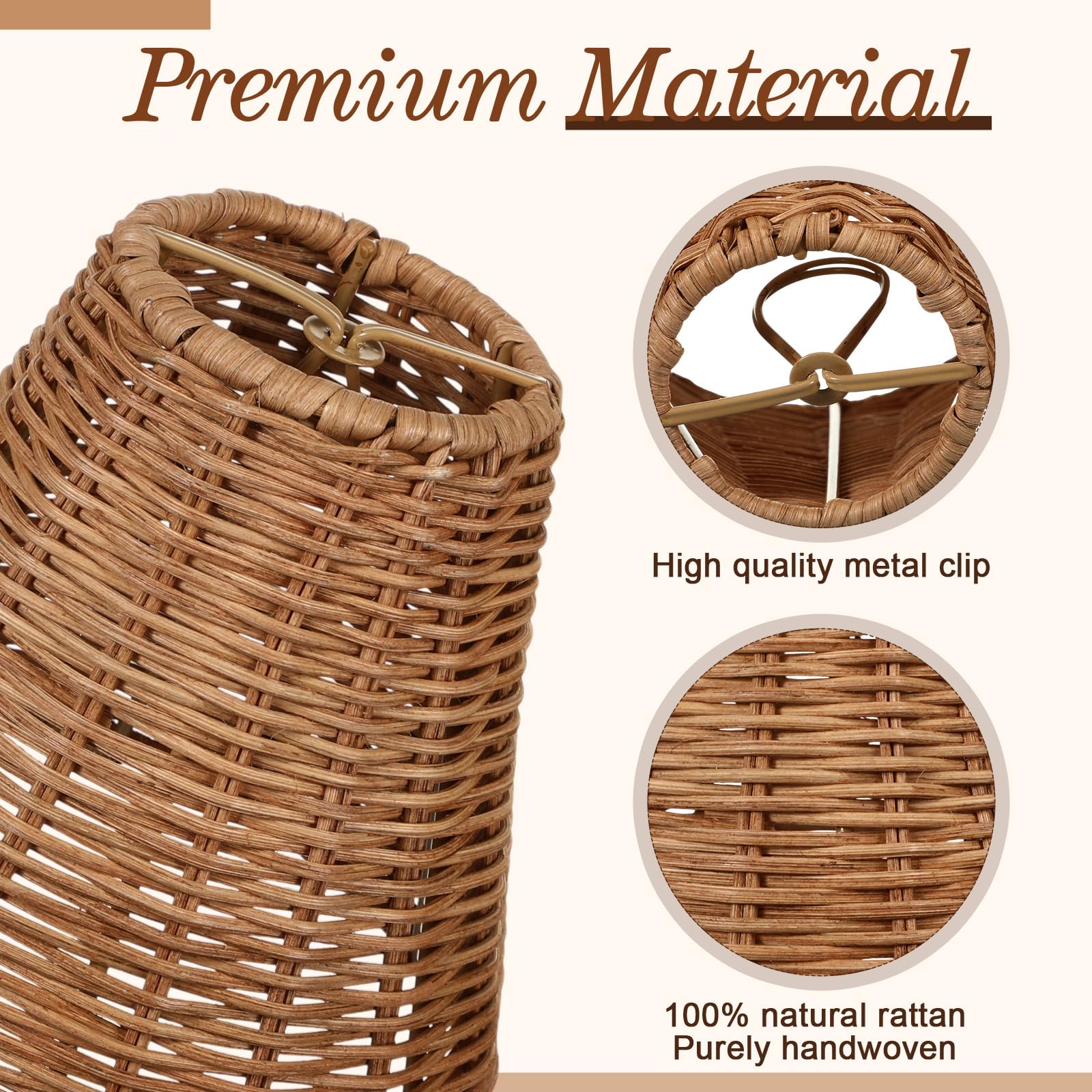 Kittmip rattan lamp shade vintage-boho-front-view for warm ambience.