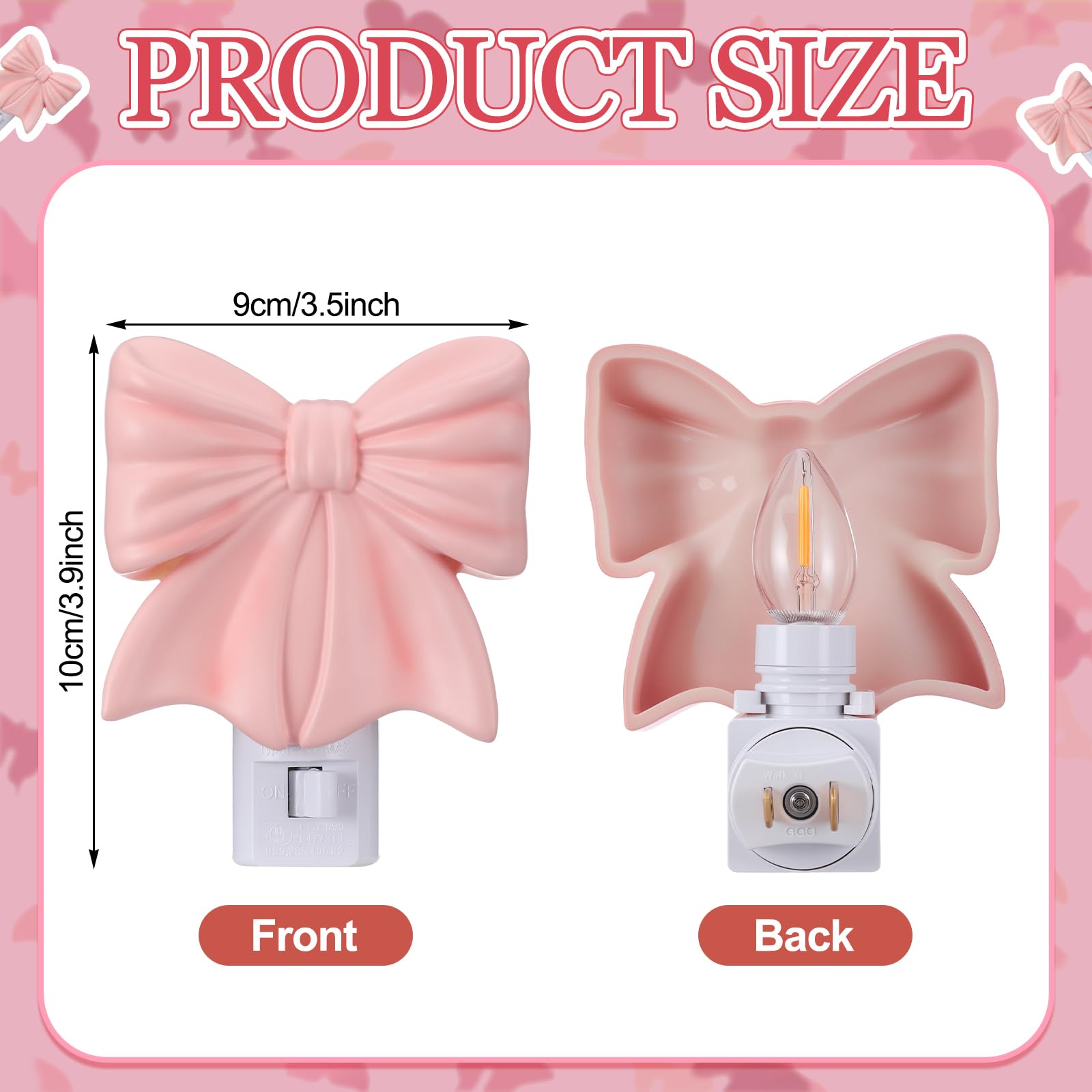 Kittmip resin pink bow night light adds decorative charm.