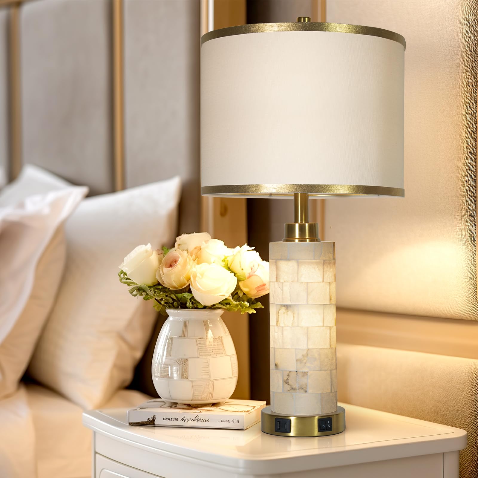 KIVDITZO marble texture night light emits gentle glow for evenings.