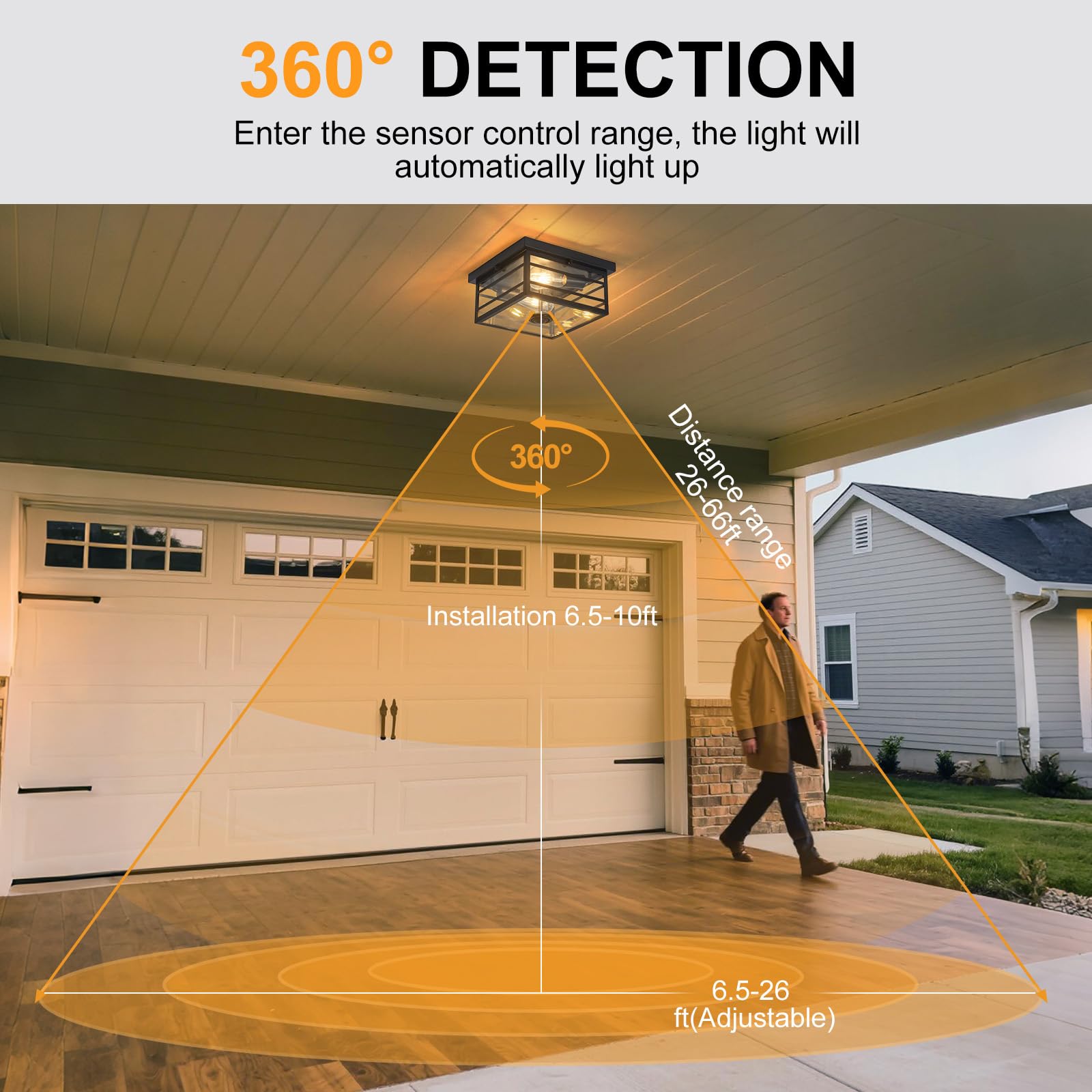 KiwiLusam flush-mount porch light showcases clean lines and neat, even illumination.