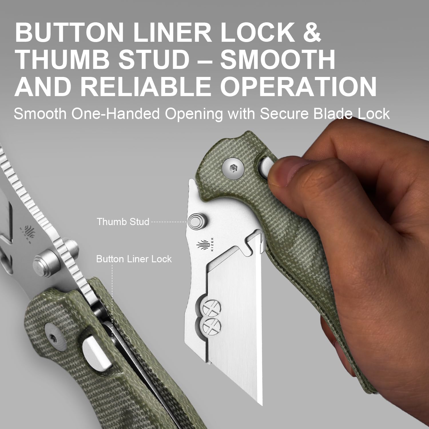 Kizer C01C Uti 1 bead-blasted 5Cr15MoV blade for durable edge.