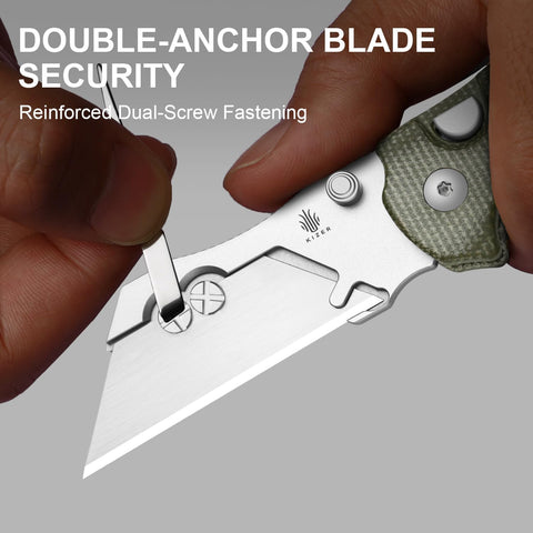 Kizer C01C Uti 1 dual screws provide robust blade stability.