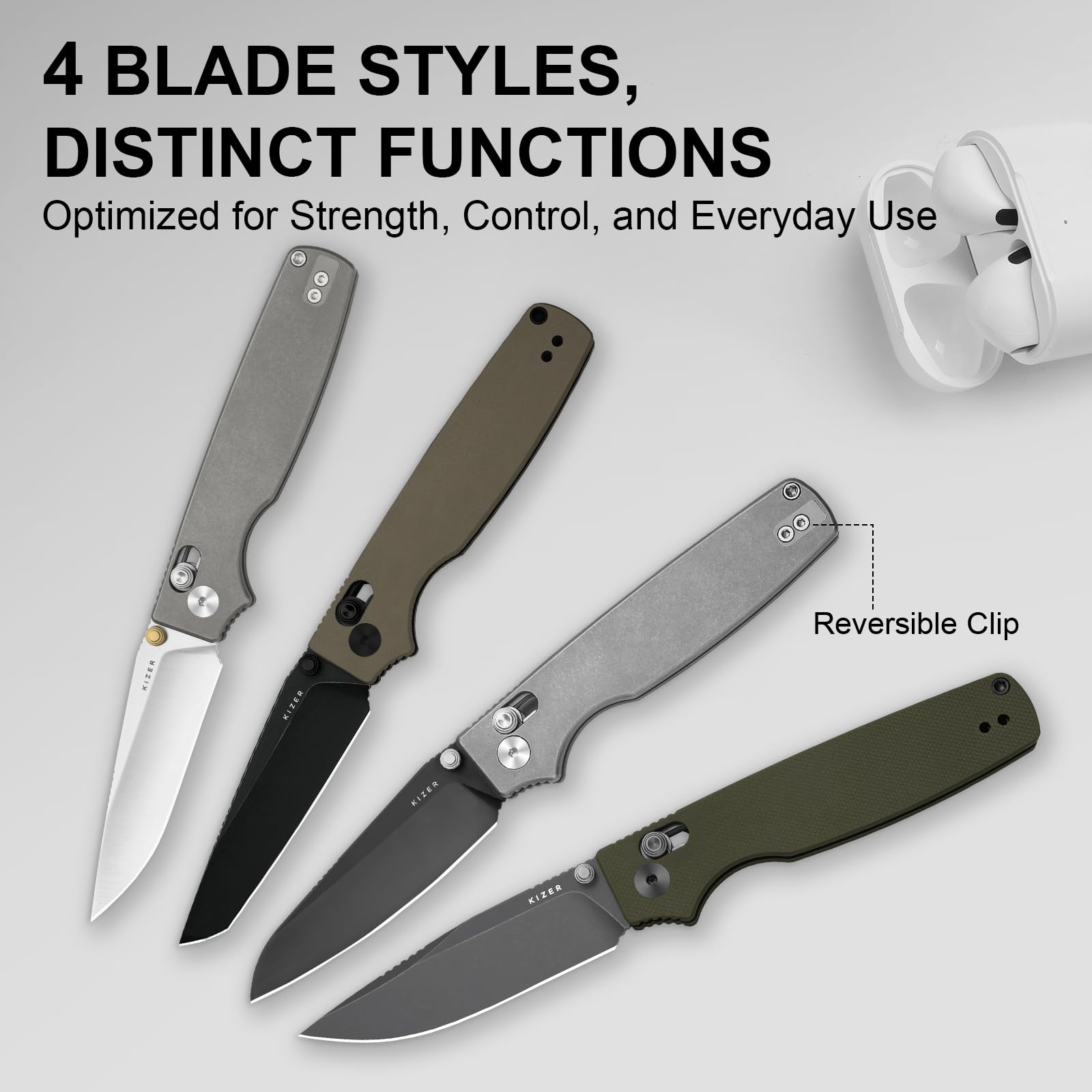 Kizer Original 2 blade in D2 steel emphasizing hardness and wear resistance.