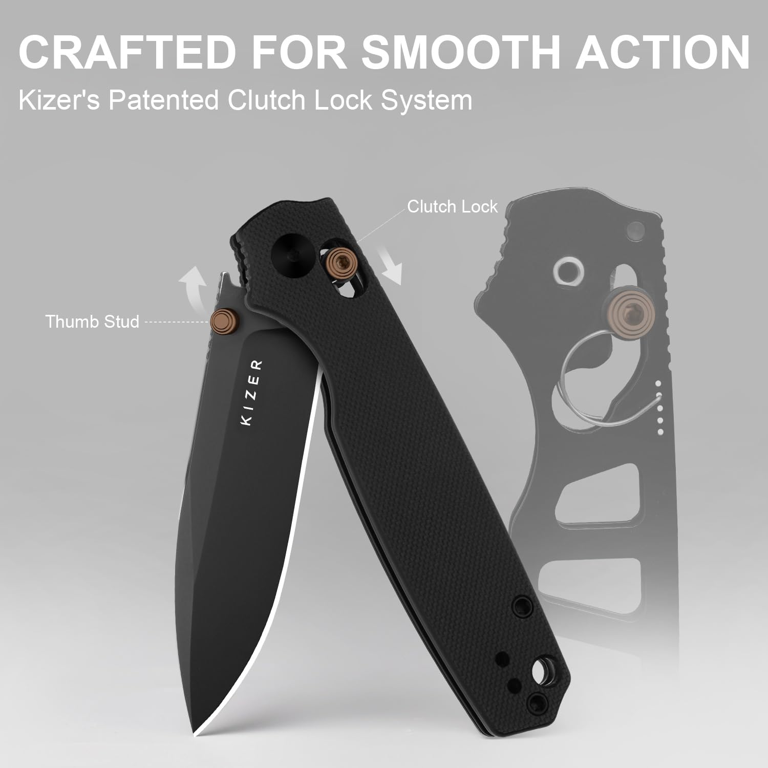 Kizer Pokiman black G10 handle texture for secure grip