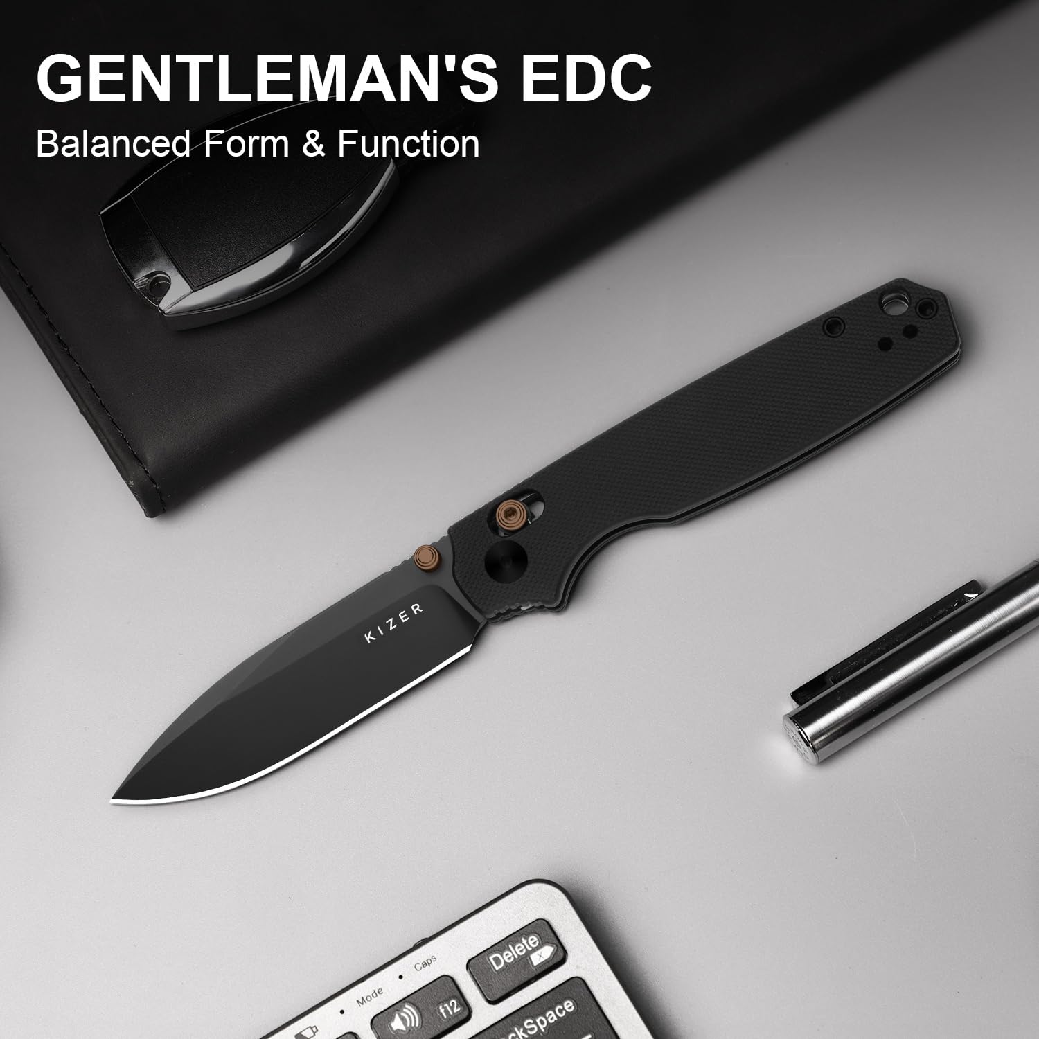Kizer Pokiman D2 blade with black coating for durability and reduced glare