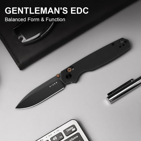 Kizer Pokiman D2 blade with black coating for durability and reduced glare