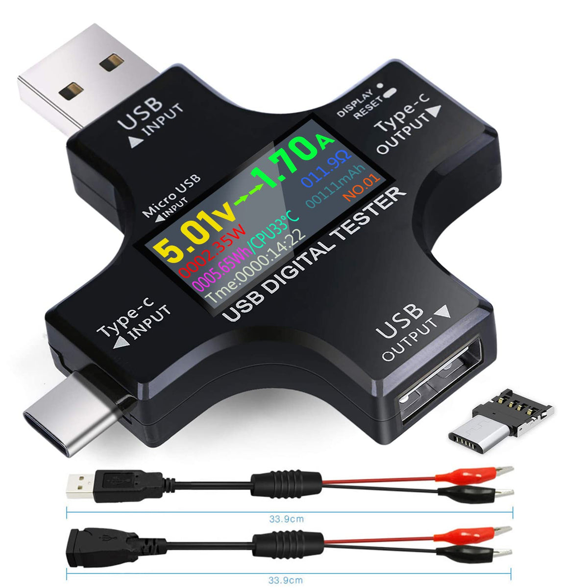 KJ-KayJI USB C Tester with IPS screen displaying live voltage and current readings for quick checks