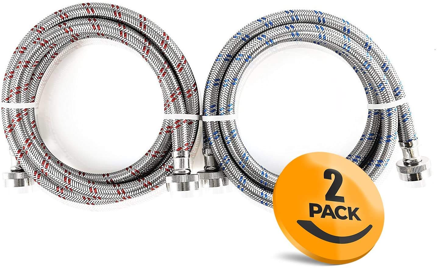 K&J Premium 4ft stainless steel washing hose front view shows burst proof braided design for reliable water supply