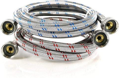 K&J Premium braided stainless steel hose exterior emphasizes durability for everyday laundry use