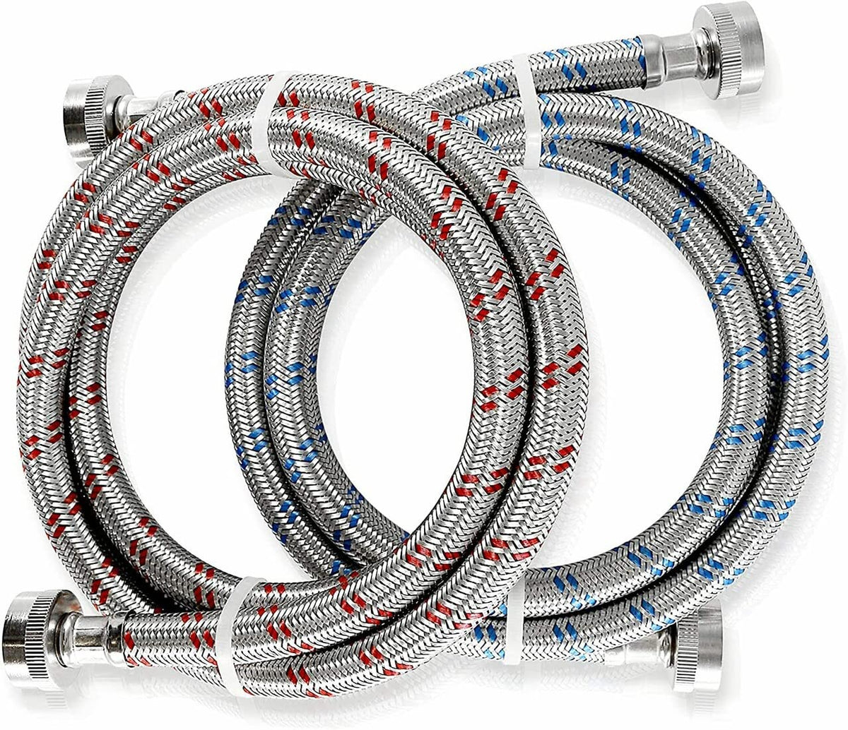 K&J Premium braided stainless steel 6ft hoses for durable water supply.