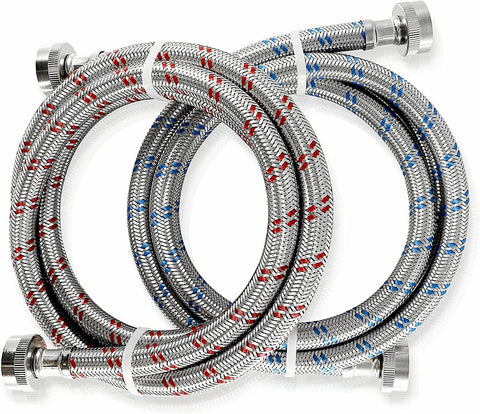 K&J Premium braided stainless steel 6ft hoses for durable water supply.