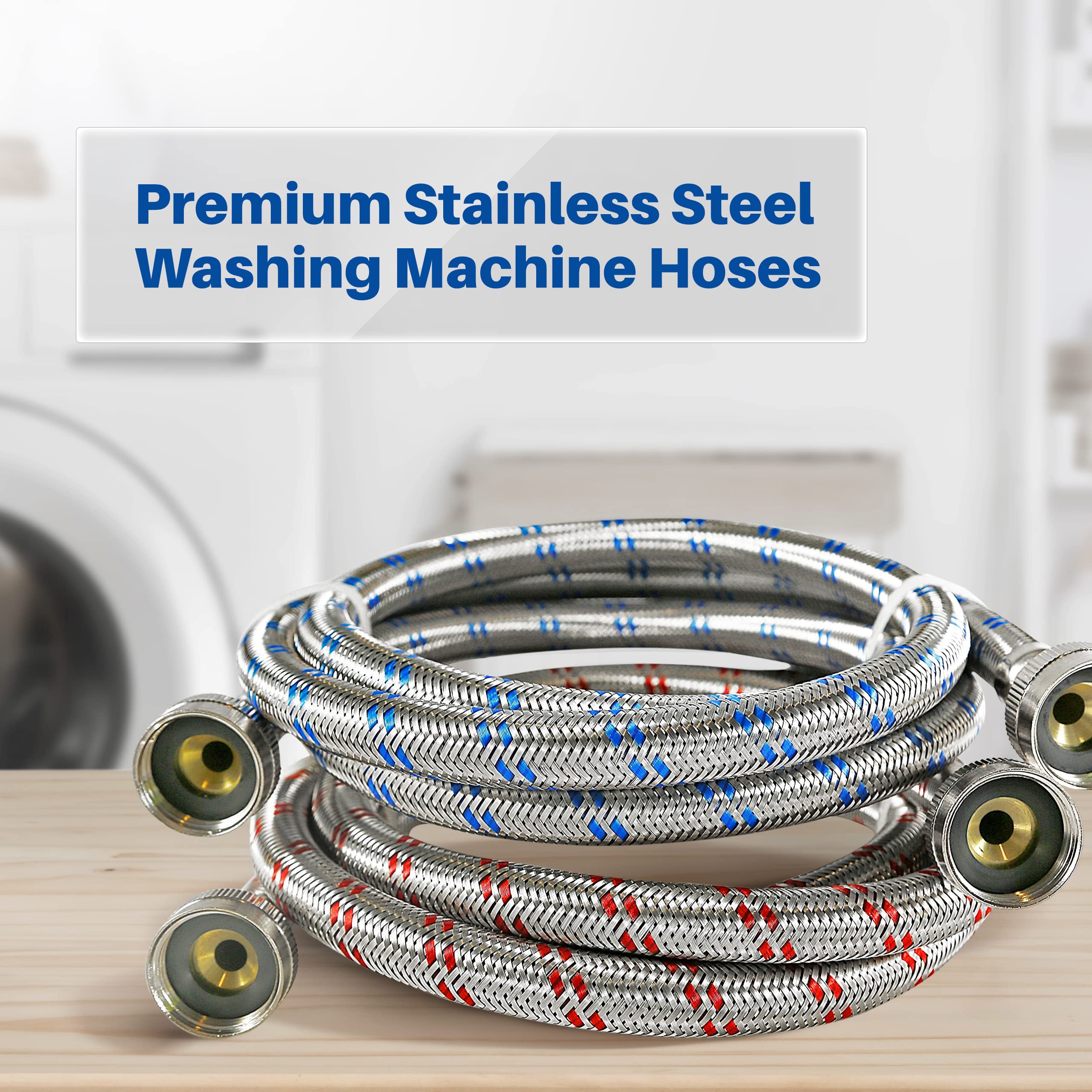 K&J Premium braided stainless steel 6ft hose in use, resisting pressure.