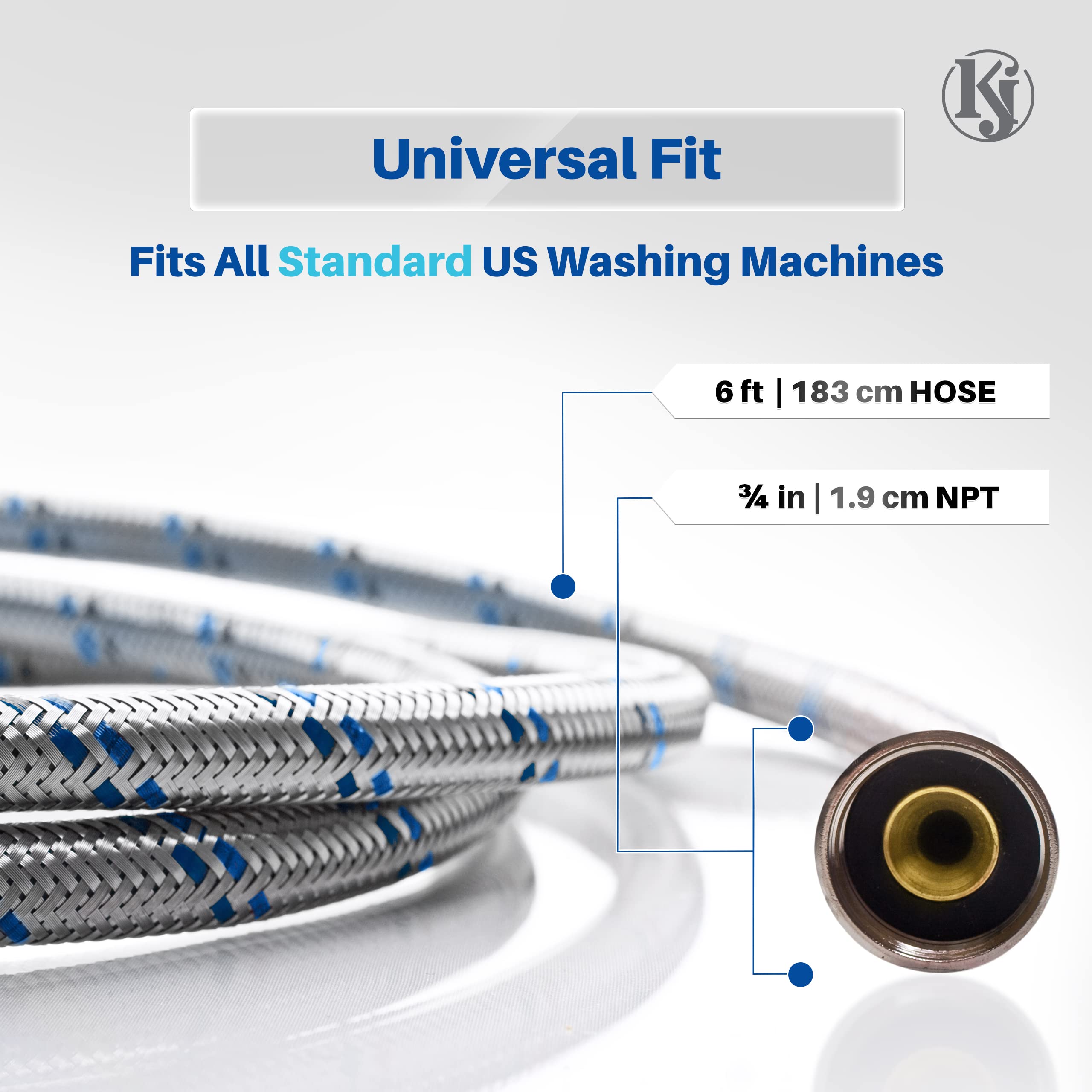 K&J Premium 6ft hoses connect easily to standard washers.
