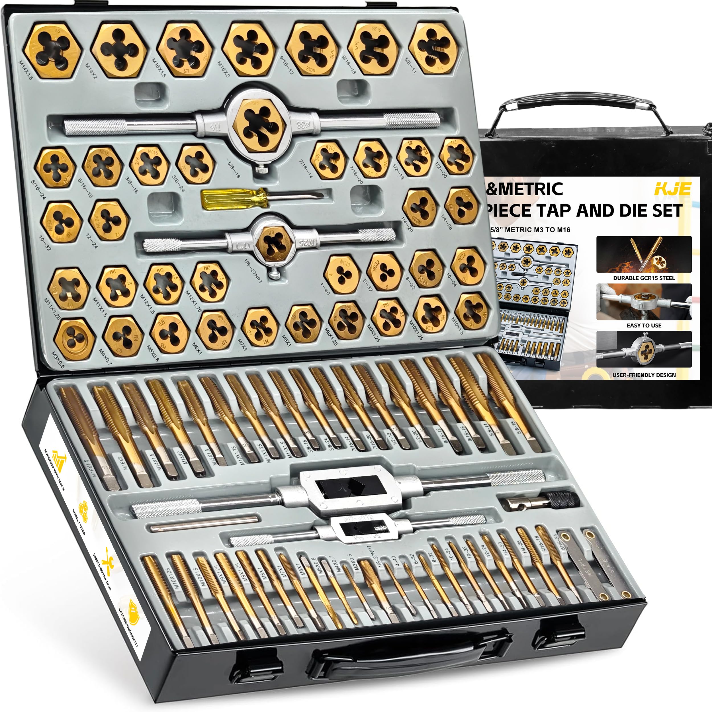 KJE 86PCS tap-die set case keeps tools organized for shop or mobile jobs