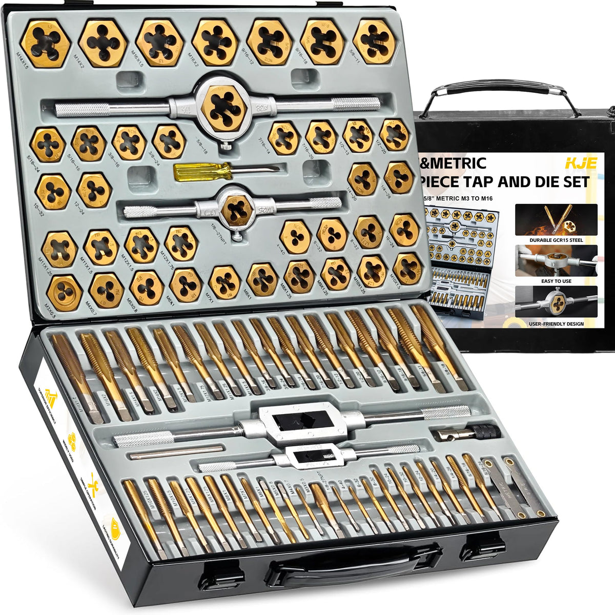 KJE 86PCS tap-die set case keeps tools organized for shop or mobile jobs