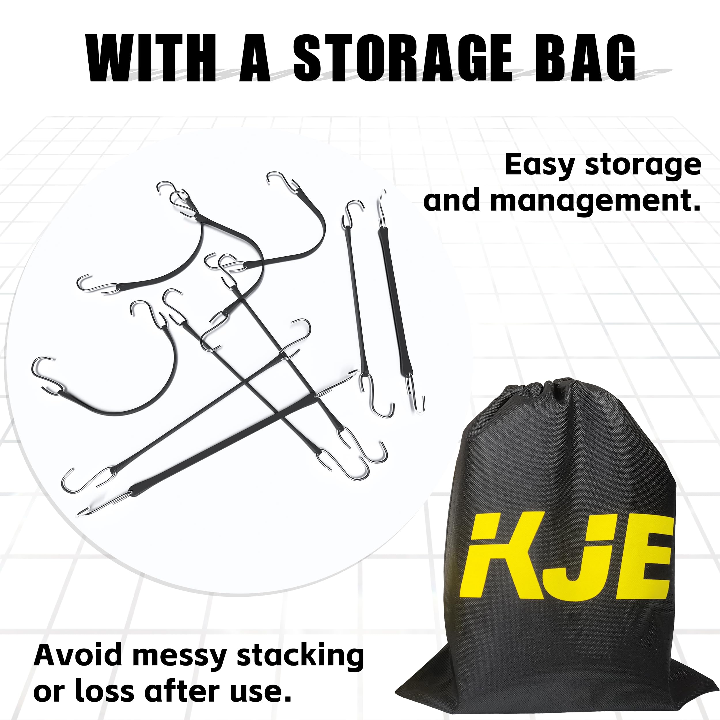 KJE bungee cord storage bag keeps cords organized.