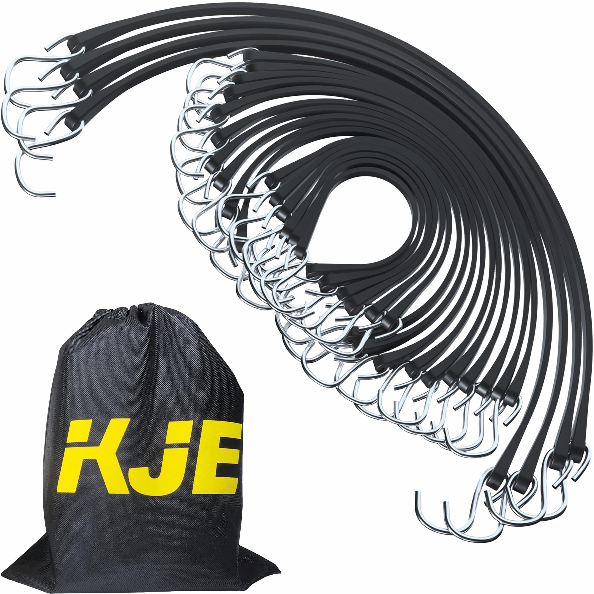 KJE 20Pack bungee cords securing tarps on a truck bed for sturdy transport.