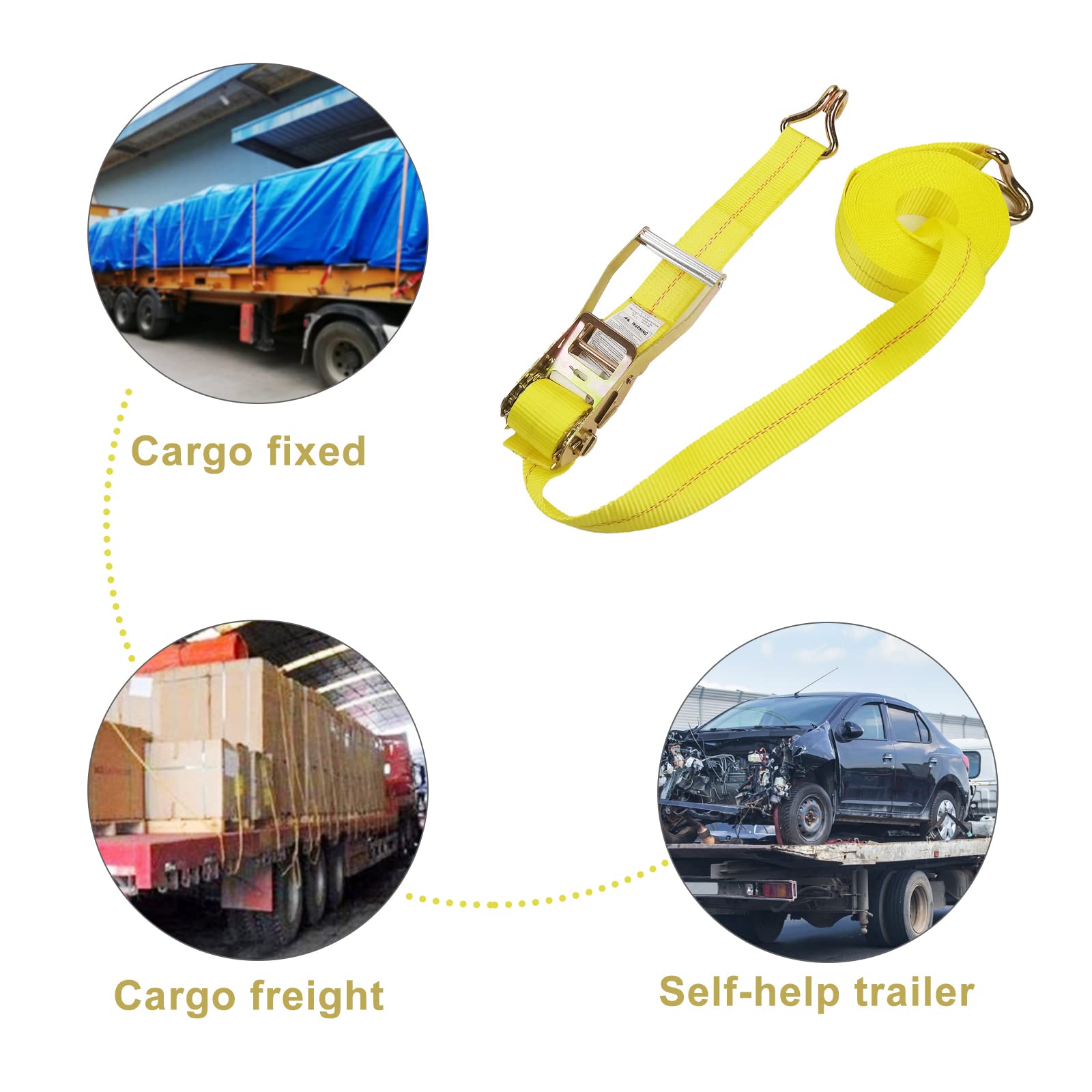 KJE ratchet straps in use on a cargo truck for rugged load control