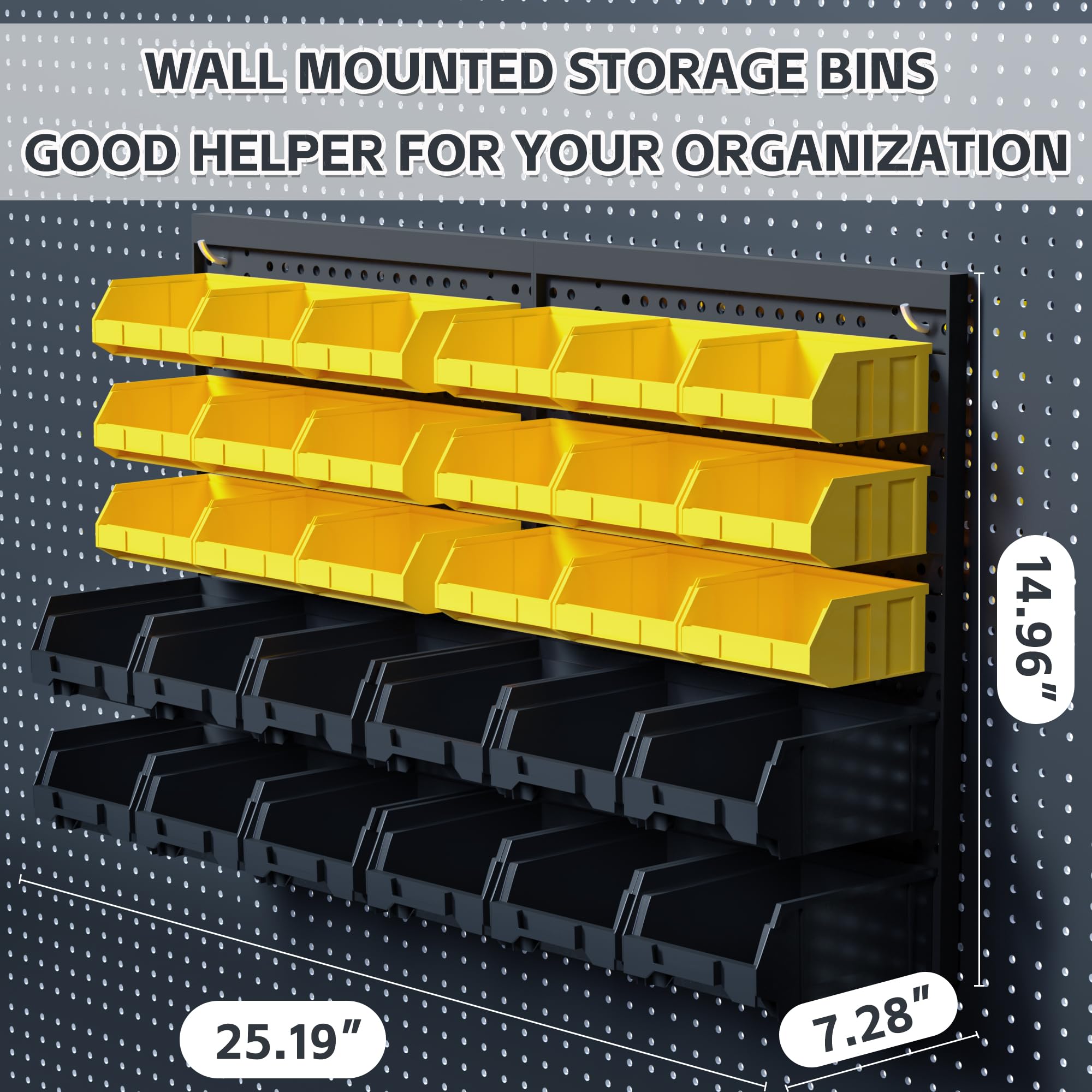 KJE garage organizer for screws nuts and bolts with durable yellow small bins