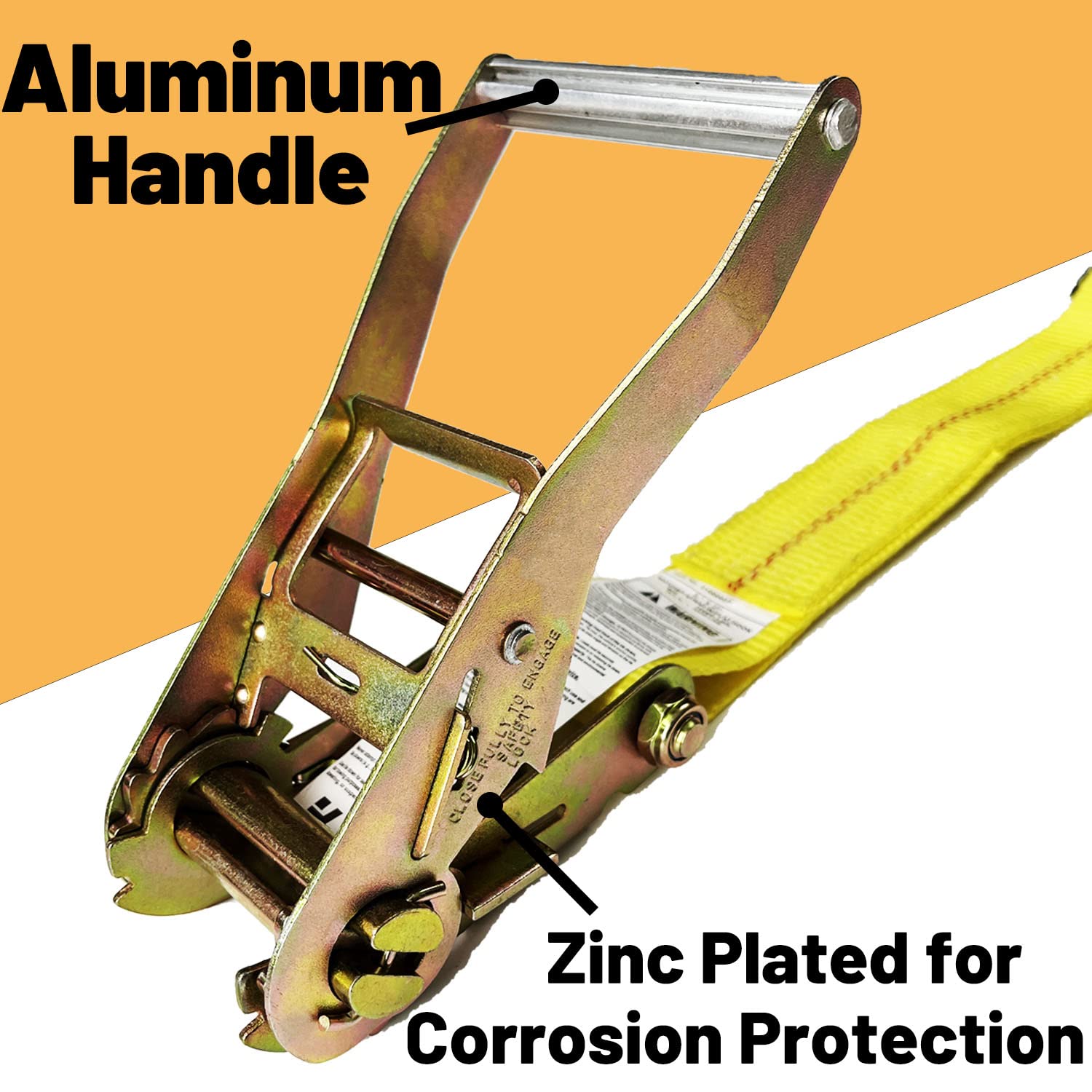 KJE heavy-duty ratchet strap with aluminum handle for smooth operation.