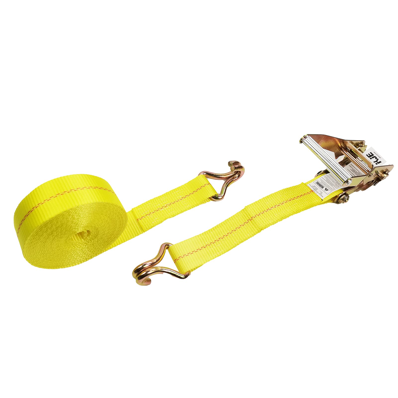 Close-up of aluminum J-hook ends on a KJE ratchet strap