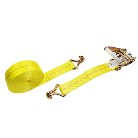 Close-up of aluminum J-hook ends on a KJE ratchet strap