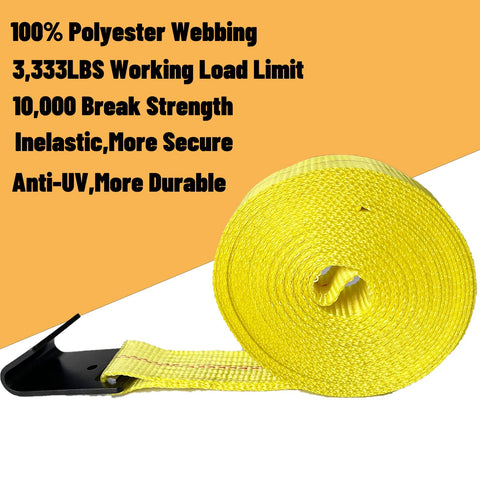 KJE 2-inch polyester webbing remains taut under heavy loads with minimal stretch.
