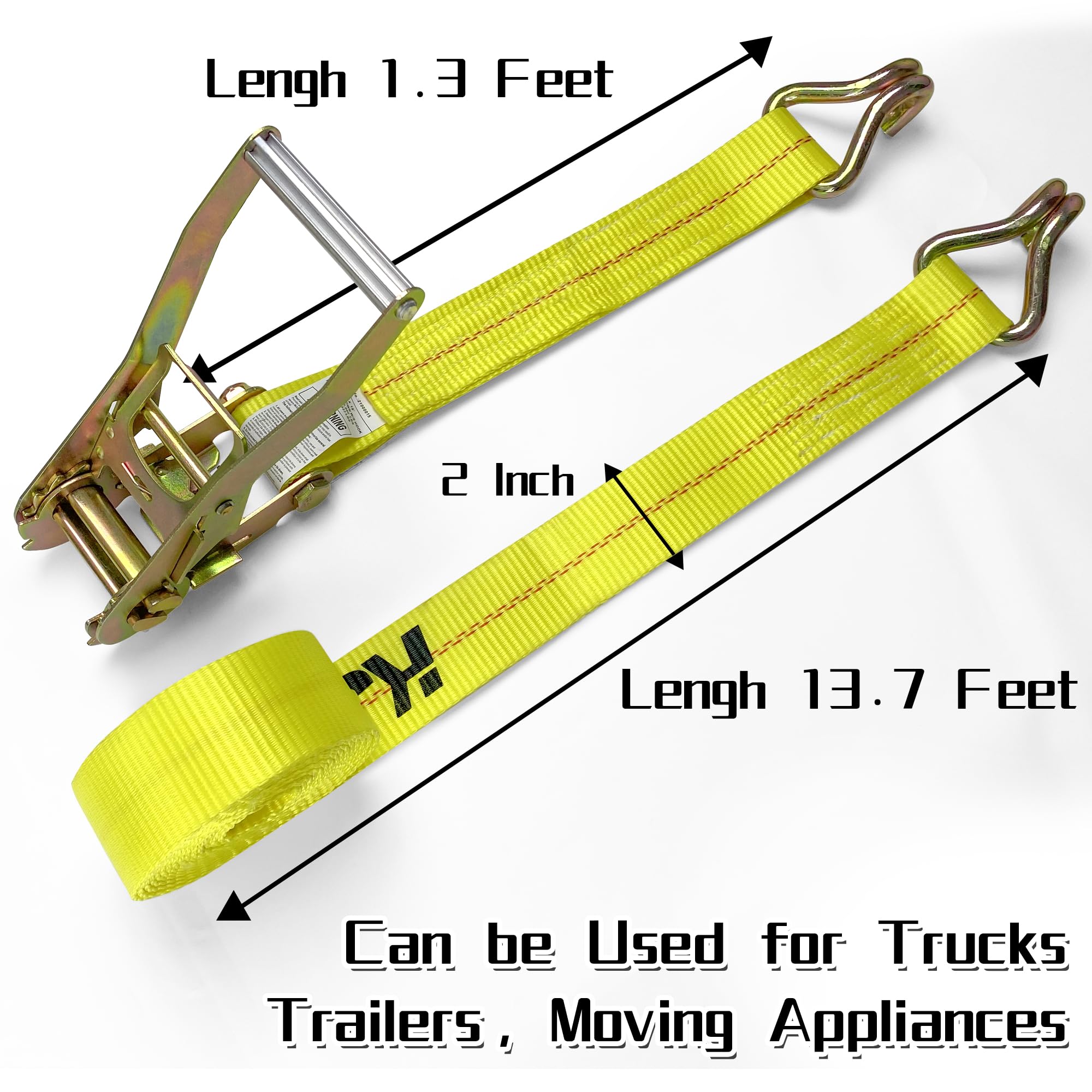 KJE ratchet strap demonstrating sturdy J-hooks on a flatbed.