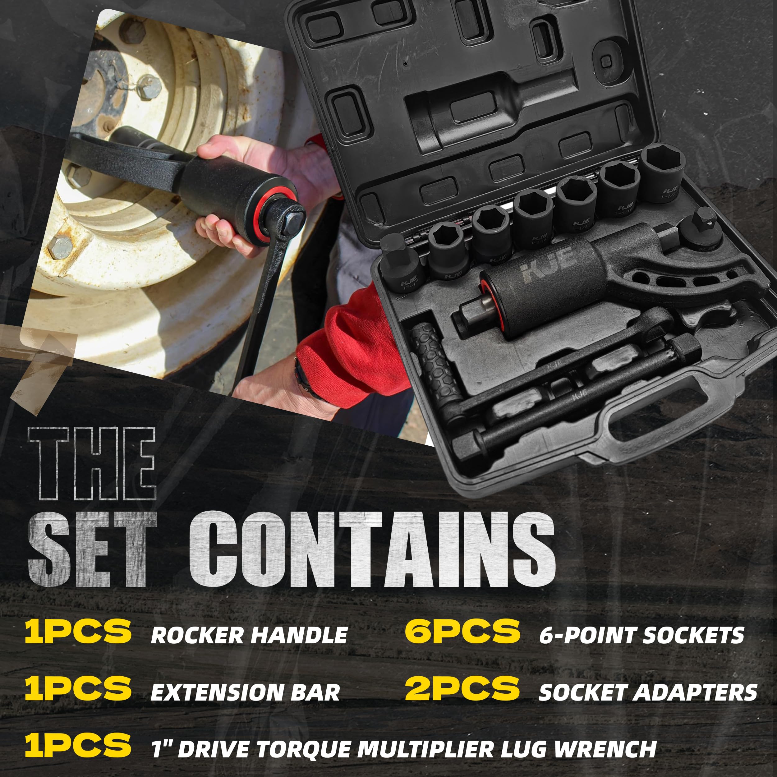 KJE torque multiplier extension bar adds versatile reach for large vehicles.