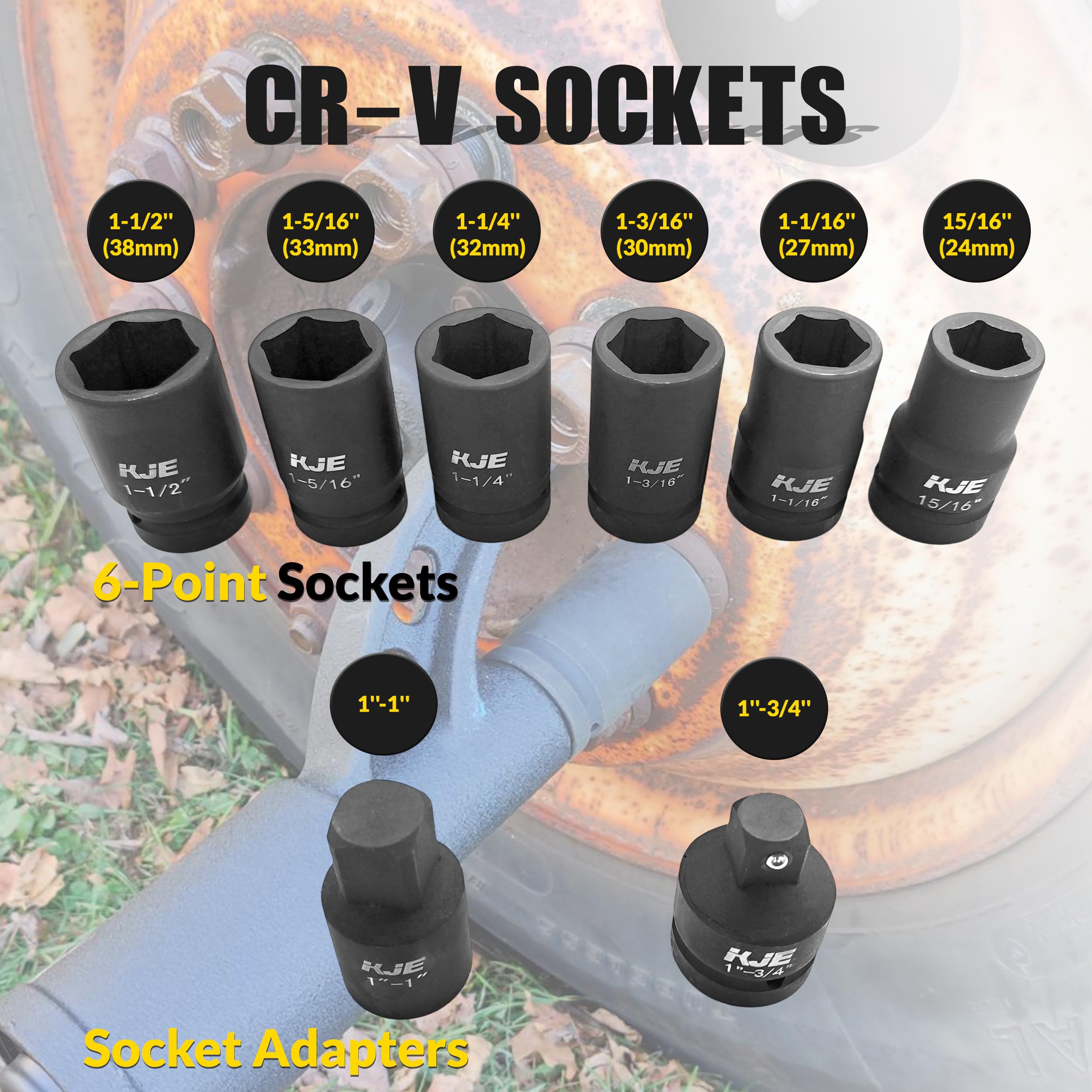 KJE torque multiplier socket adapters compatible with standard 1-inch drives.