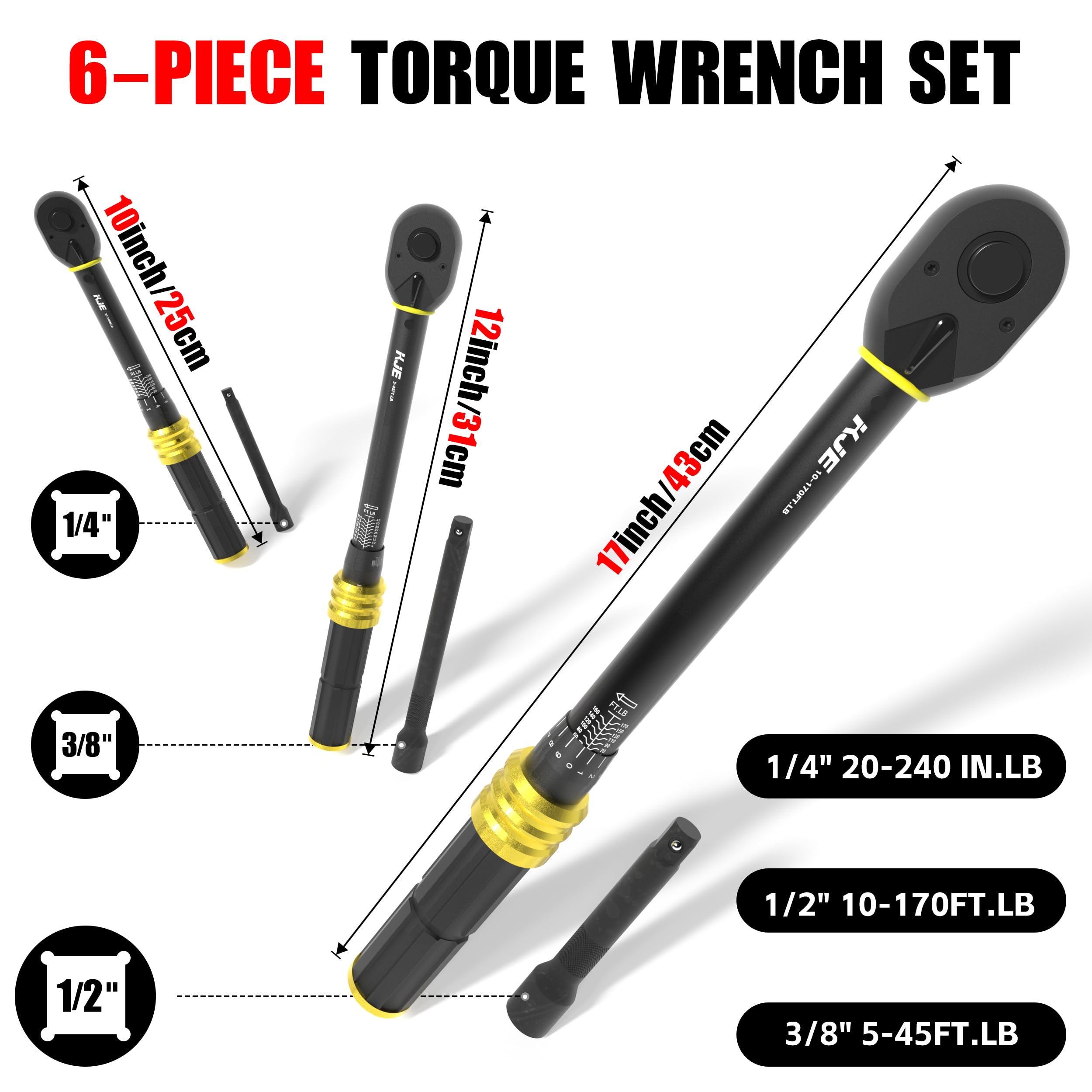 KJE 3/8-inch drive torque wrench close-up for accurate torque control.
