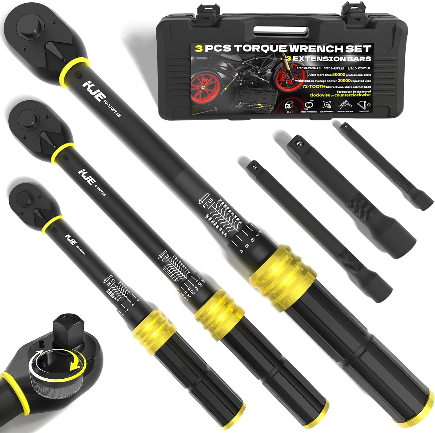 KJE torque wrench set full view for versatile bike, motorcycle, and car repairs.