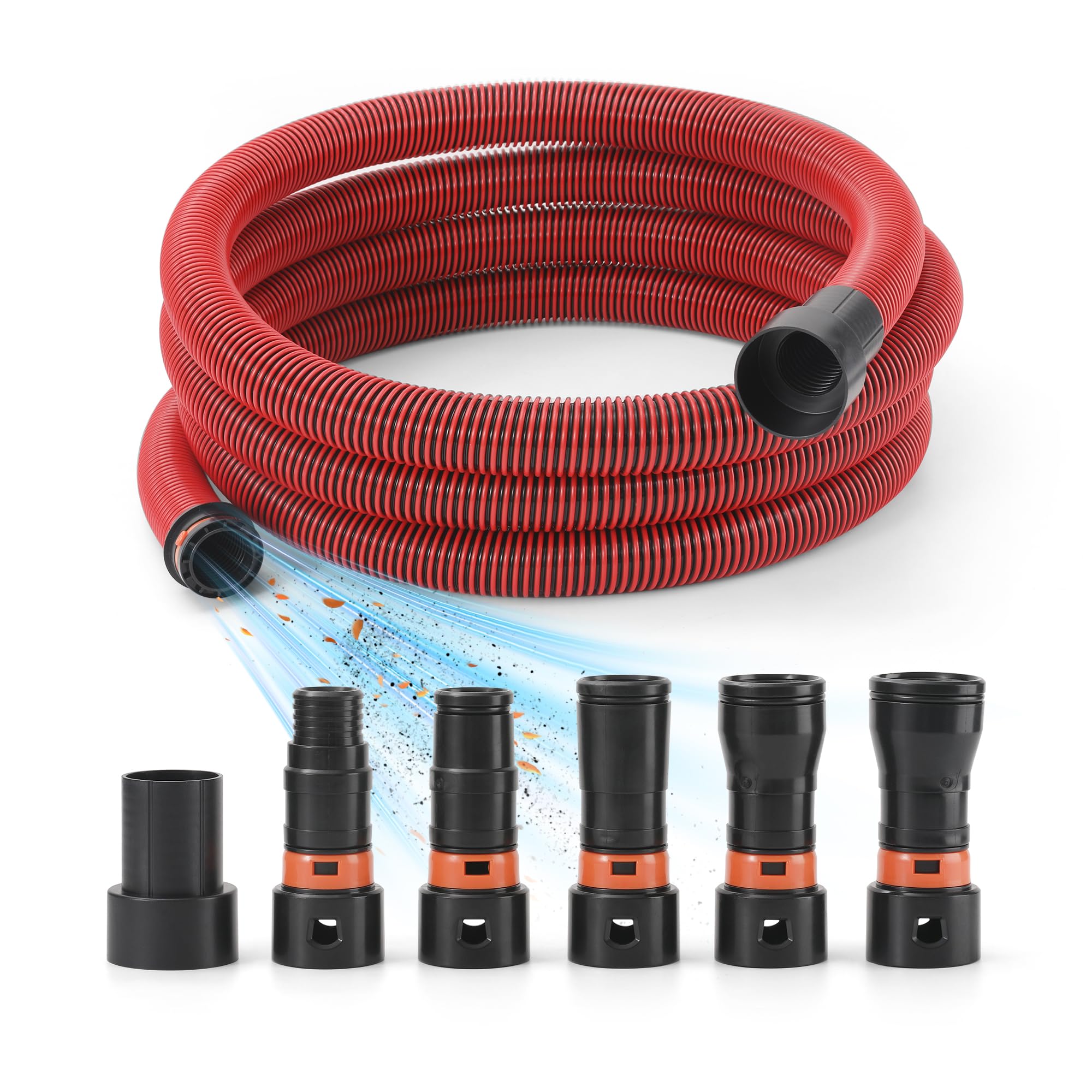 Klabb 10ft dust hose with universal adapters connects tools and vacuums smoothly for efficient dust collection.