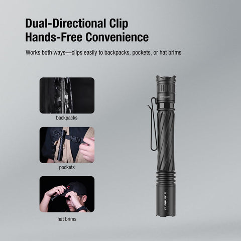 Tail switch enables one-handed operation with gloves.