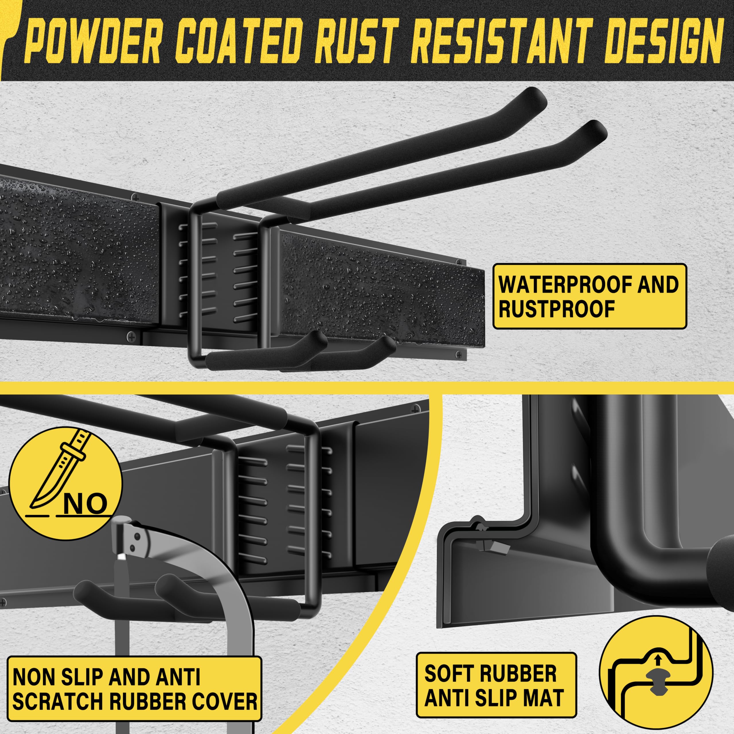 Klasit carbon steel construction with rubber-coated hooks prevents slipping.