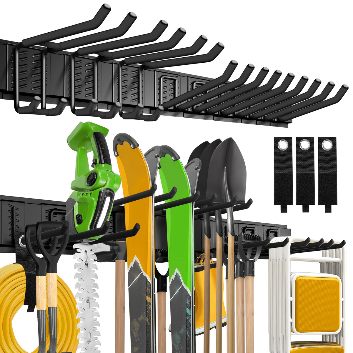 Klasit garage wall organizer demonstrates a 48-inch mounted system for tidy tool storage.