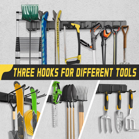 Klasit versatile rack organizes garden tools, hoses, and sports gear, saving space.