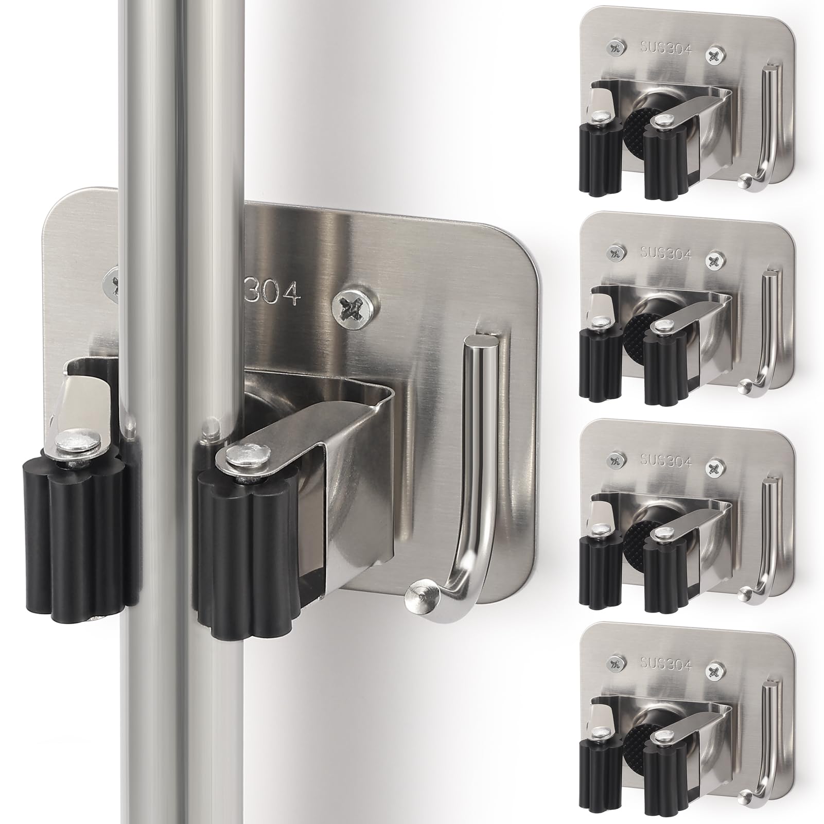 KLEBV broom holder wall mount shows a silver finish for tidy broom storage.