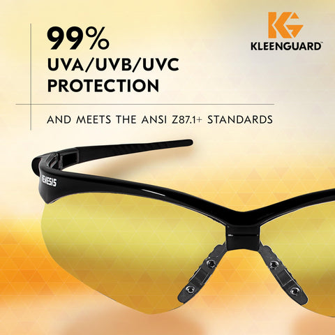 KleenGuard Nemesis neck cord keeps glasses secured for quick protection.