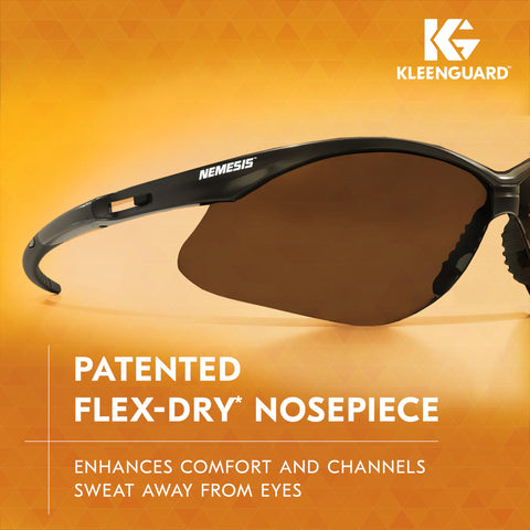 KleenGuard Nemesis polycarbonate lenses provide clear optics with UV protection.