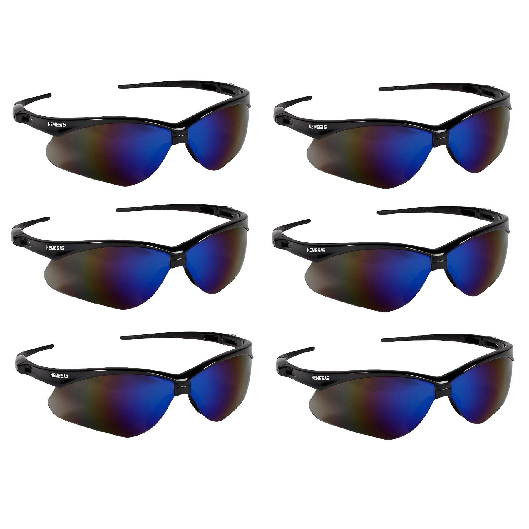 KleenGuard Nemesis safety glasses with black frame and full UV protection.