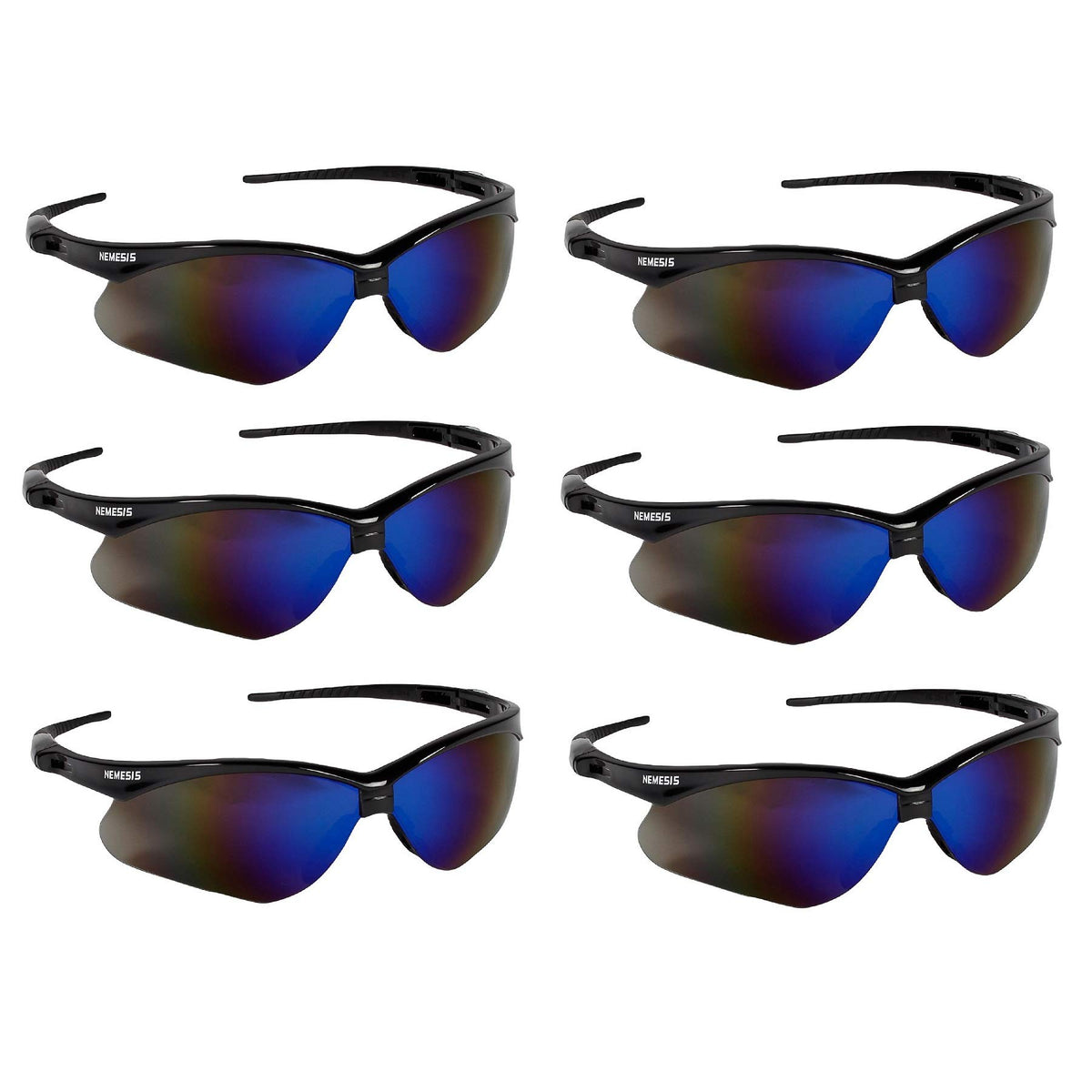 KleenGuard Nemesis safety glasses with black frame and full UV protection.