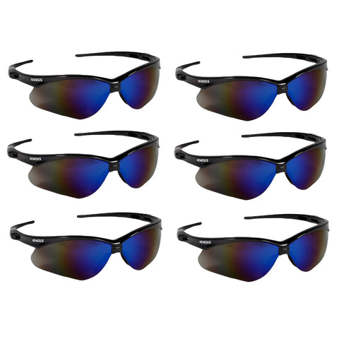 KleenGuard Nemesis safety glasses with black frame and full UV protection.