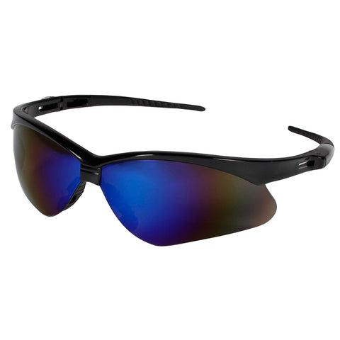 KleenGuard Nemesis safety glasses with blue mirror lenses for outdoor glare reduction.