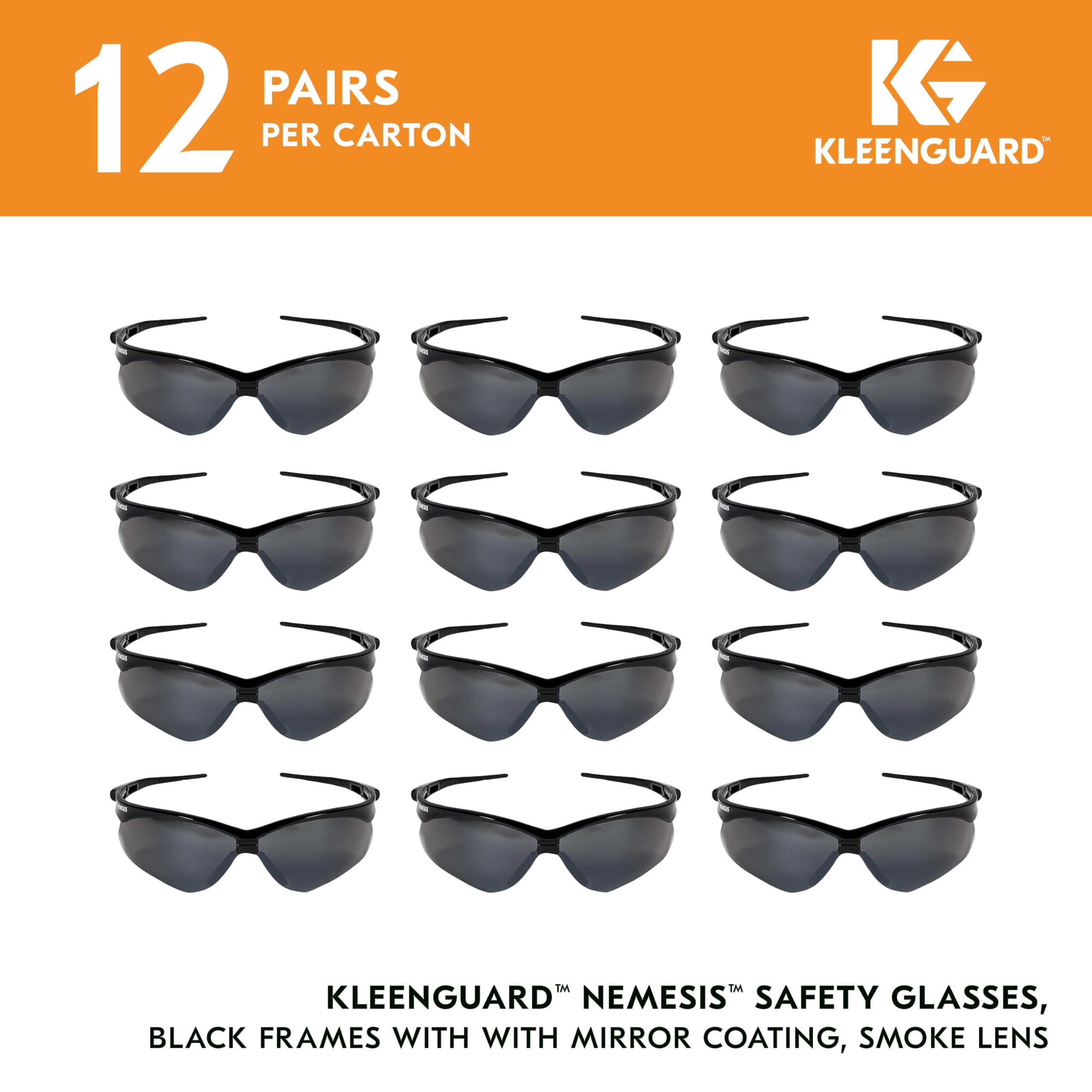 KleenGuard Nemesis safety glasses in black frame with a modern design for all-day wear.