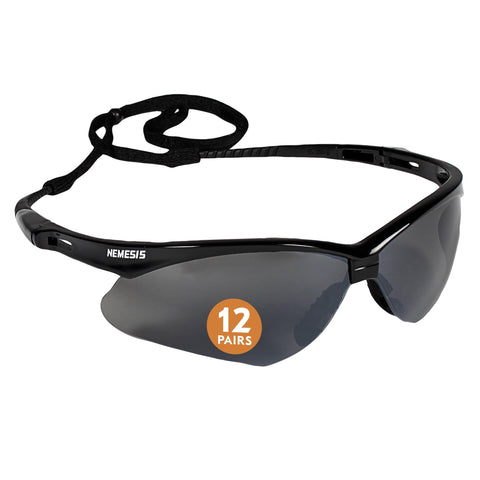 KleenGuard Nemesis glasses with mirror coating and smoke lenses for glare control in bright environments.