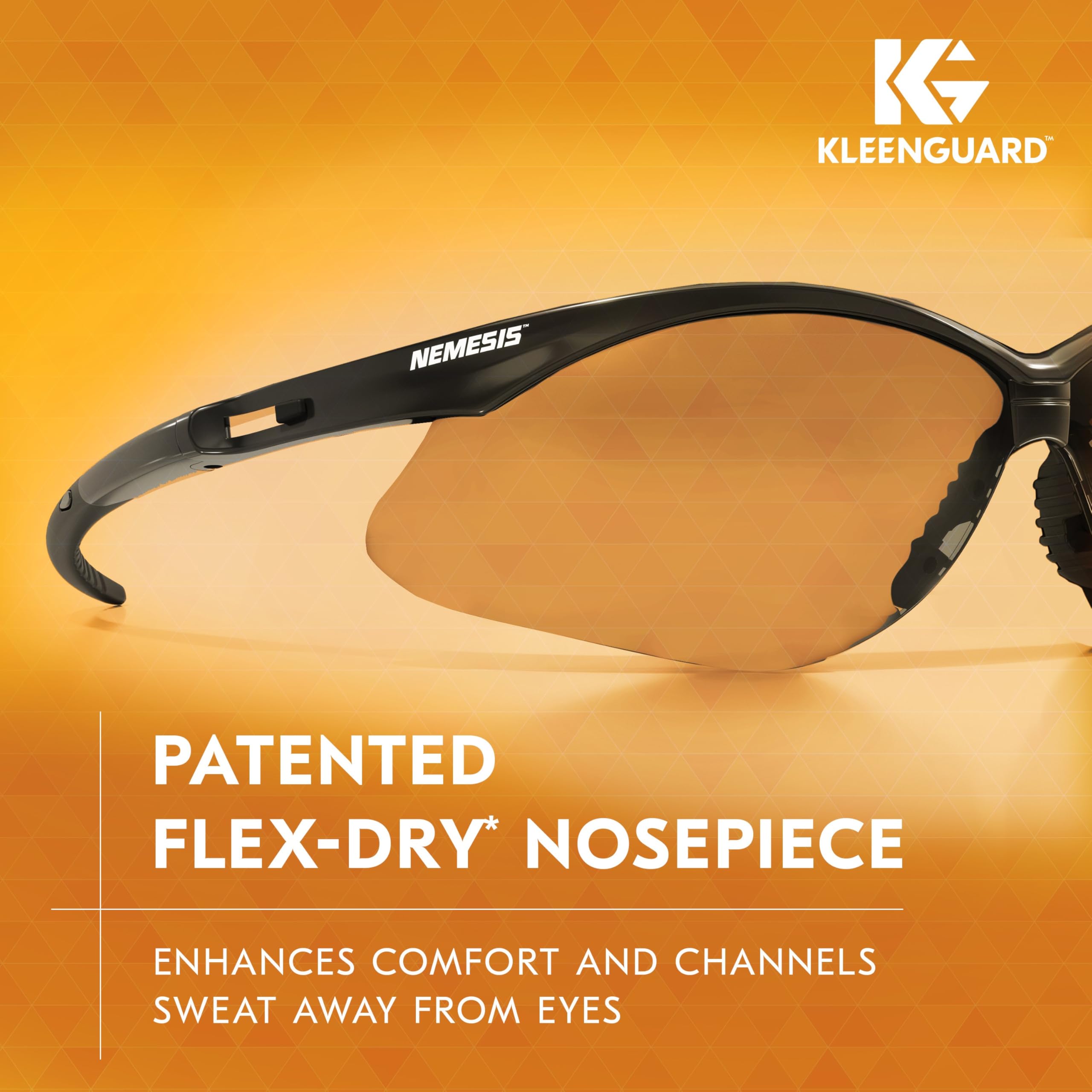 KleenGuard Nemesis sweat-channel design keeps eyes clear during long shifts.