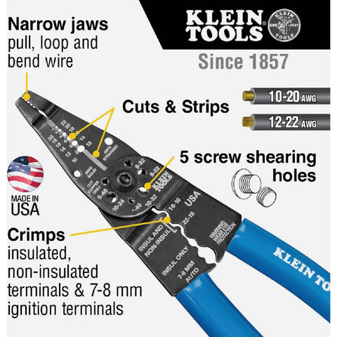 Klein Tools 1010 close-up of serrated jaws for wire looping and bending.