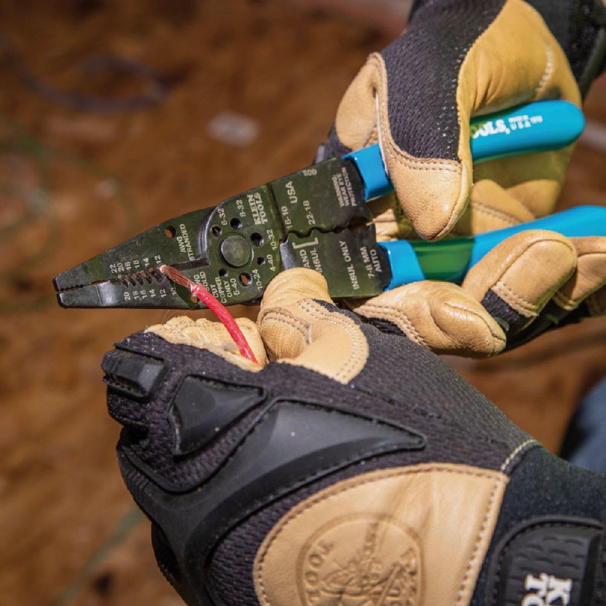 Klein Tools 1010 wire-stripping and crimping feature for terminals.