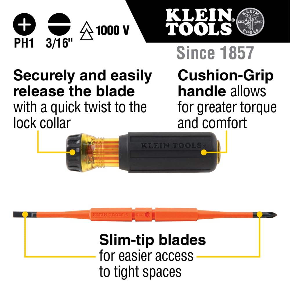 Klein Tools 32286 flip blade slotted-316 end for tight spaces.